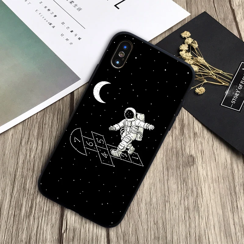 Space Moon Astronaut Cover Soft Silicone black Phone Case For iPhone 6 6plus 7 8plus 5 5S 5C SE X XS XR Max | Мобильные телефоны и
