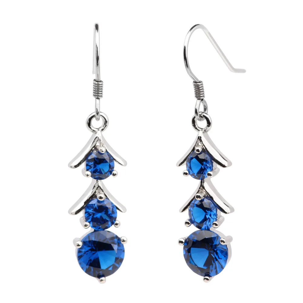 

Sterling Silver Earrings 925 Women Dangle Ear with Hook 3-stone Cubic Zirconia CZ Jewelry E047