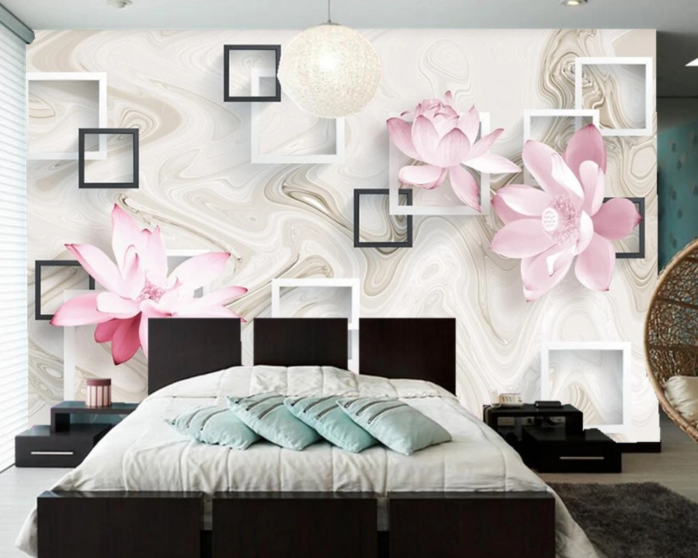 Papel de parede Modern aesthetic box lotus 3d wallpaper living room sofa TV backdrop bathroom bedroom wall papers home decor |