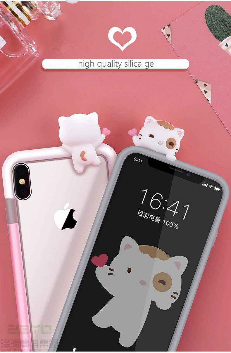 Кот силиконовый бампер для iphone X/iXS Макс. XR, защитная рама, высокого качества, мягкая на ощупь, с длинными слинг