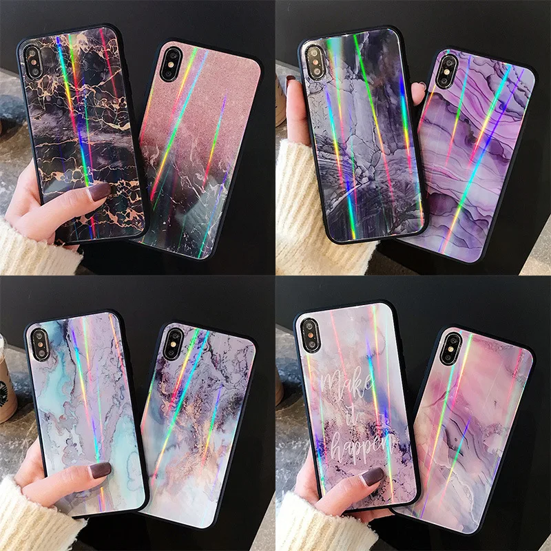 Ослепительная мрамор чехол для iPhone X XS Max XR мягкая ТПУ крышка Закаленное стекло