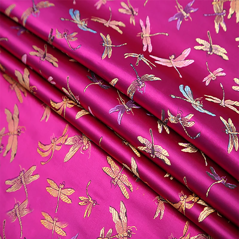 Красная жаккардовая парчовая ткань с металлическим блеском, 90 см x 100 см, японская Стрекоза 3D для одежды, постельного белья, сумки, занавески