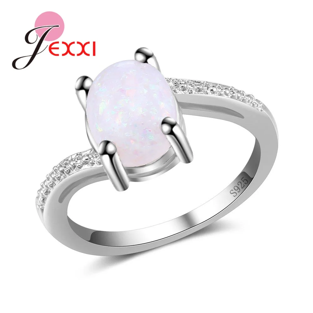 

Unique Waved Four Claws White Fire Opal Real 925 Sterling Silver Rings For Women Ladies Wedding Band Fashion Jewelry