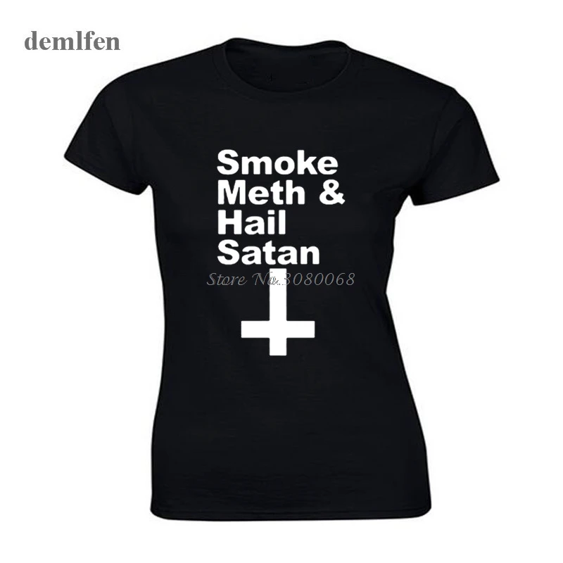 Новая мода дым мет с надписью Hail Satan футболка для женщин Повседневная одежда О