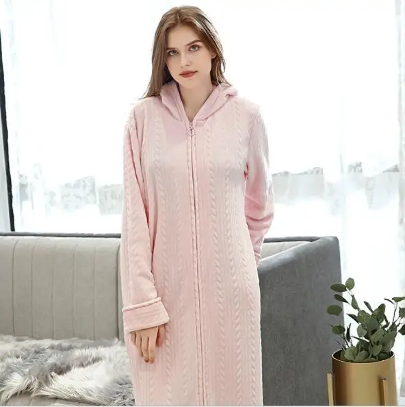 Фланелевые банные халаты для женщин длинный утепленный халат цвета красного