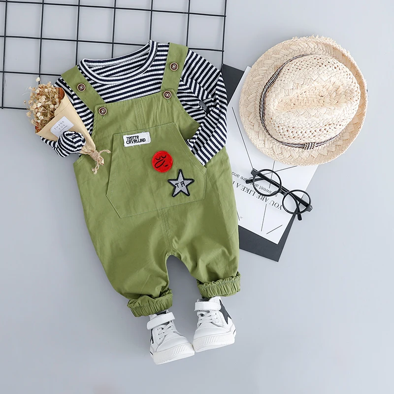 HYLKIDHUOSE Baby Girls Boys Clothing Sets Toddler Child Clothes Suits 2018 Autumn Stripe T Shirt Bib Pants Infant Kids Costume | Детская