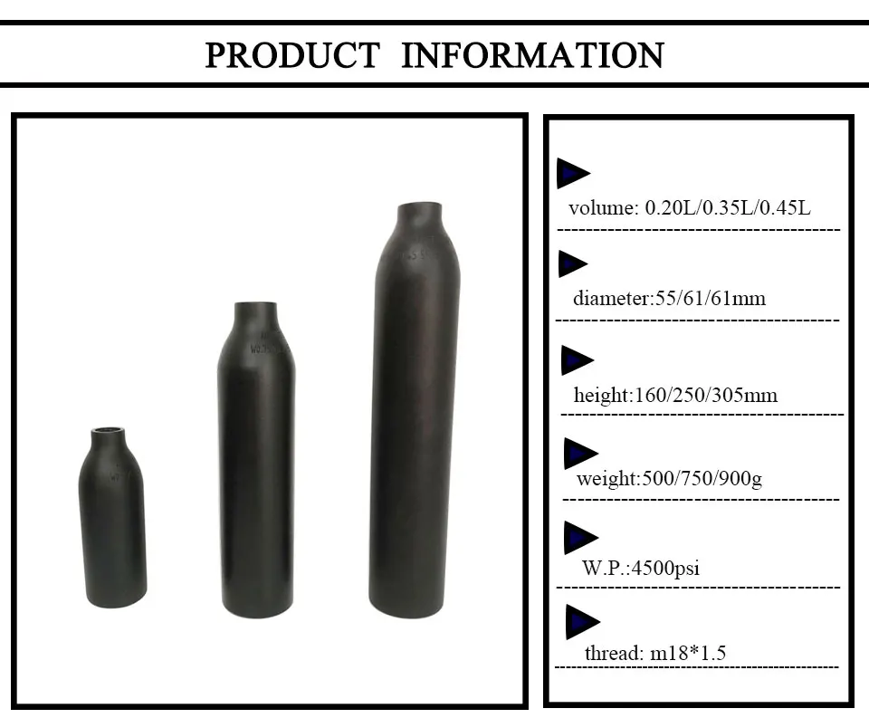 QUPB PCP Paintball 300BAR High Pressure Cylinders M18x1.5 Thread 200cc 350cc 450cc