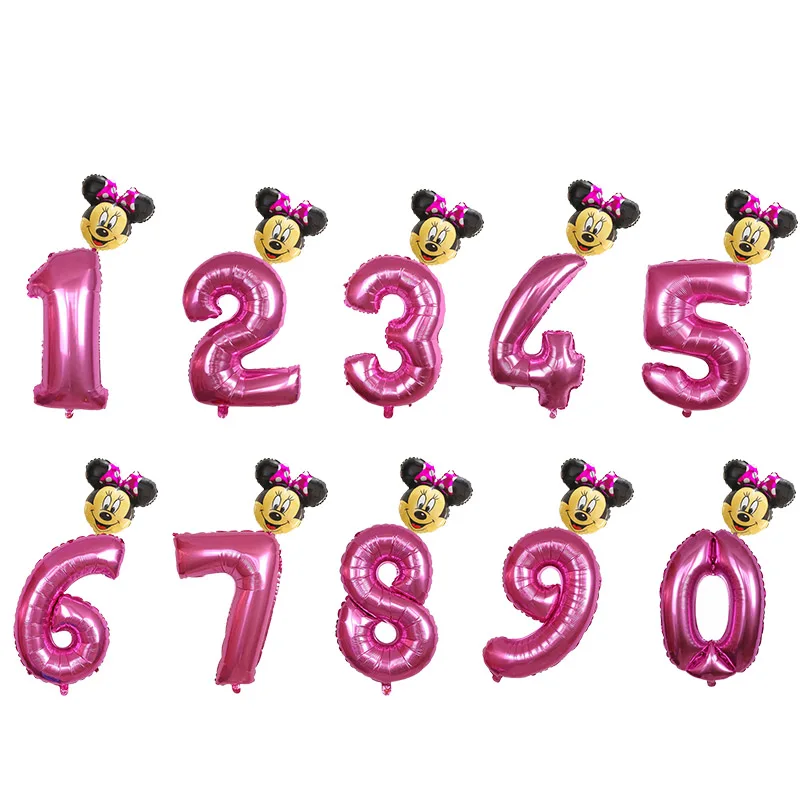 Сливовый 2 шт./лот 30 дюймов номер фольга надувные шары Mickey воздушный шар "Минни" воздушный шар с динозавром Единорог Корона шар Дети День рождения украшения - Цвет: Сливовый