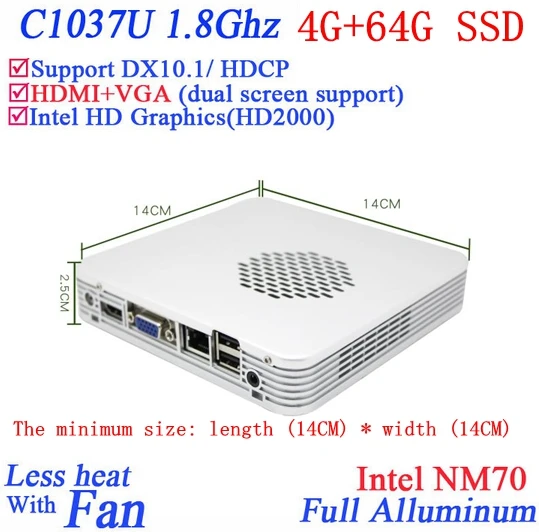 Рекламных мини-ПК Windows Linux 4 г Оперативная память 64 SSD Celeron 1037u Dual Core 1.8 HD Графика DX10.1