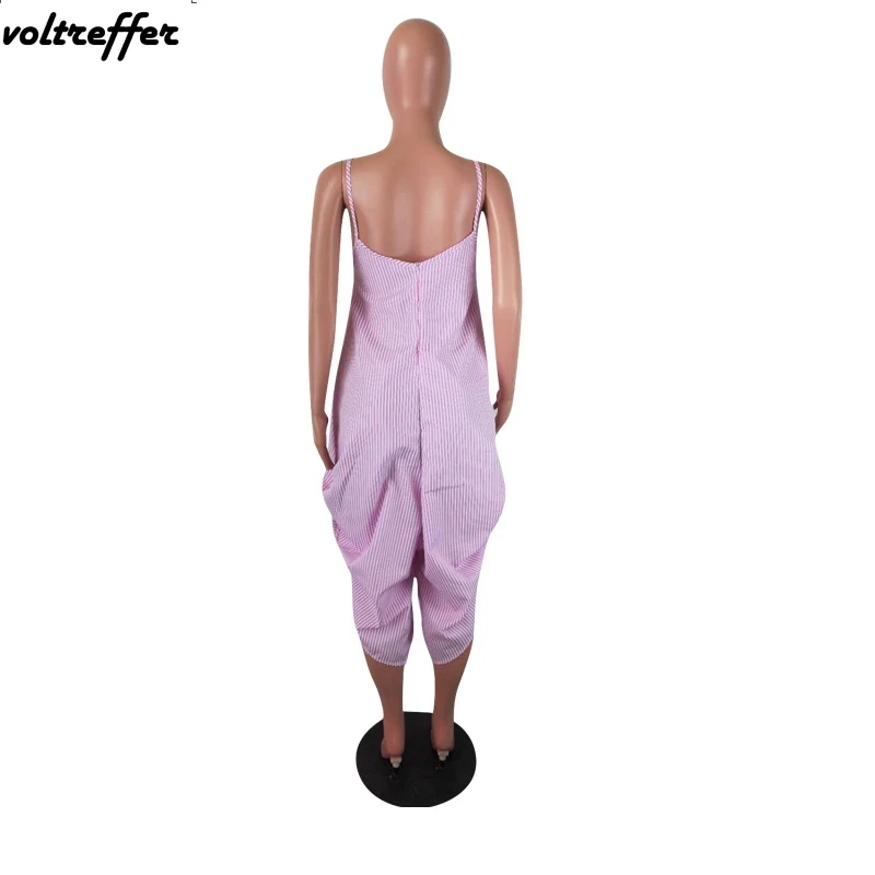 Свободный комбинезон-шаровары в полоску с открытой спиной сексуальный