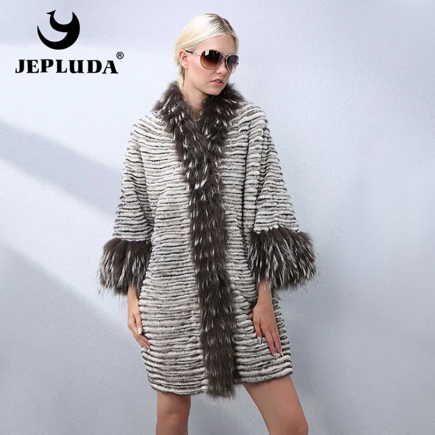 JEPLUDA Шуба Натуральный Мех Норко Кролика Свободный Стиль Пальто Женское Осень
