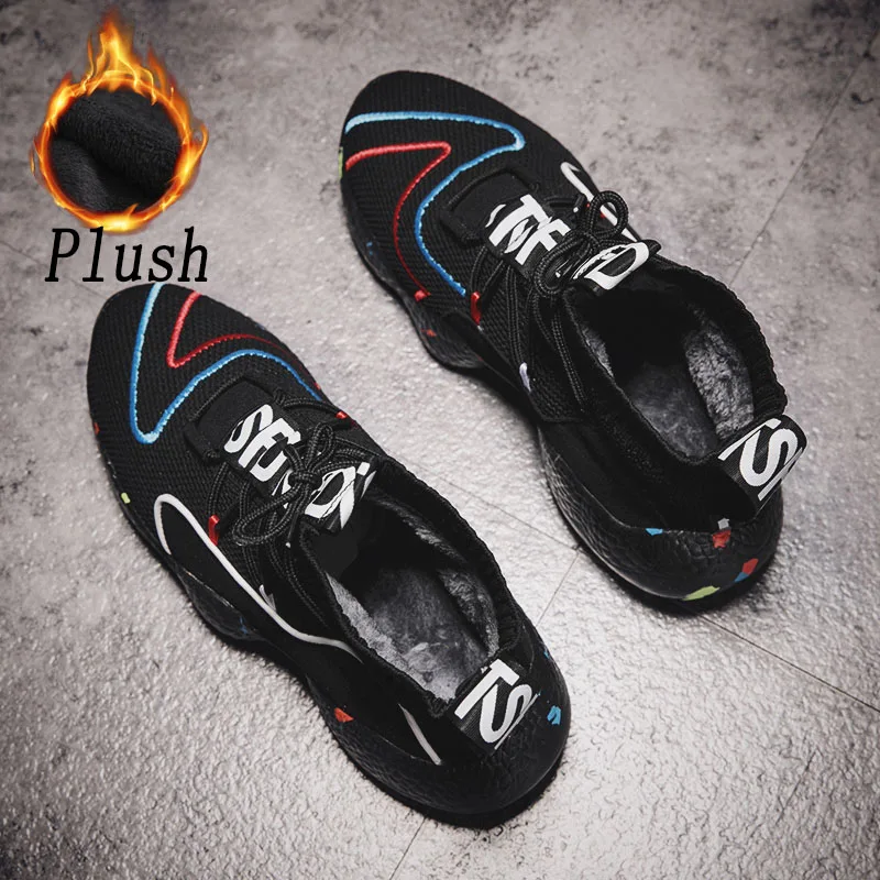 Black Plush Носки, ботинки, обувь для мужчин, легкие высокие мужские кроссовки на танкетке, дышащие слипоны, мужская обувь на плоской подошве, Вулканизированная обувь - Цвет: Black Plush