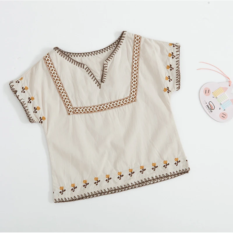 Летний комплект для девочек с национальной вышивкой куртка короткими рукавами и