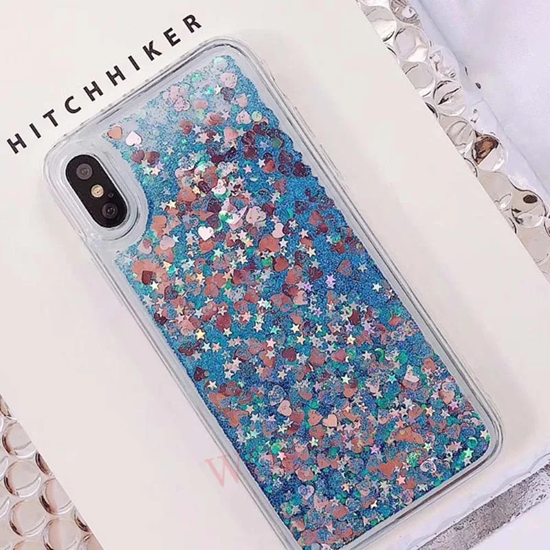 Blue Блестящий чехол с зыбучим песком для Xiao mi Red mi Note 7 5 6 Pro 6A 4X Love Heart Cover для Xiaomi mi 9 8 Lite mi 8 SE A1 A2 Bling Fundas - Цвет: Blue