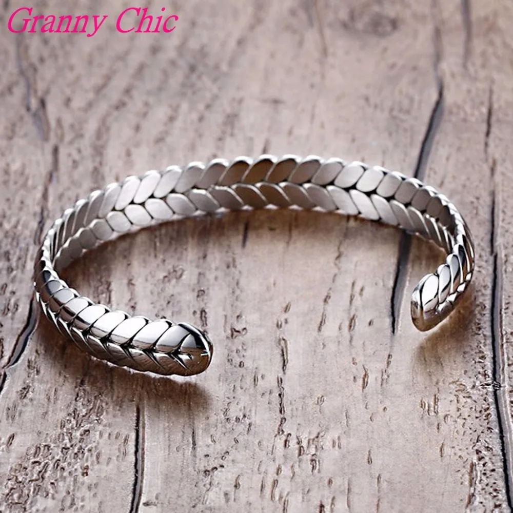 Женский однотонный Браслет манжета из нержавеющей стали 316L Большой Серебристый