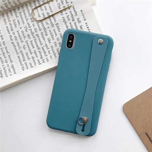 E Силиконовый чехол для телефона с ремешком на запястье для iphone XR X XS Max 6 6S 7 8 Plus, мягкий ТПУ простой ремешок на руку, простой чехол с подставкой - Цвет: E