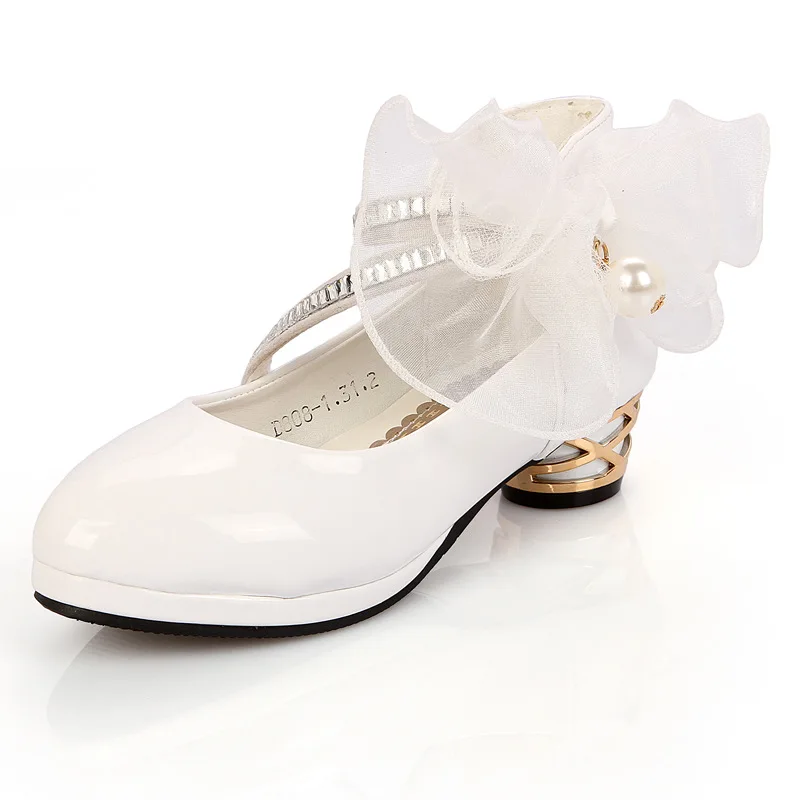 Детская обувь Туфли лодочки на высоком каблуке с цветами и жемчугом для девочек