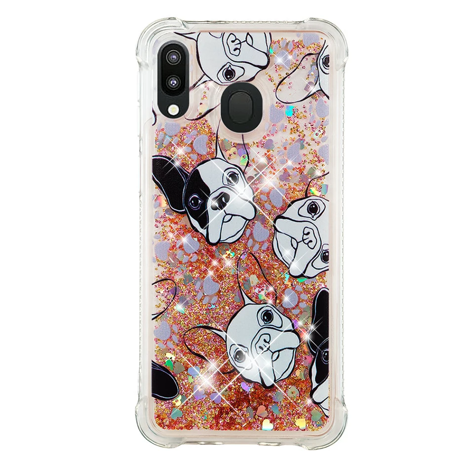 Black White Dog Блестками Жидкий чехол для samsung Galaxy M20 M10 A10 S10E S10 S9 J4 J6 плюс A7 A750 J400 J600 Note 9 зыбучие пески чехол - Цвет: Black White Dog