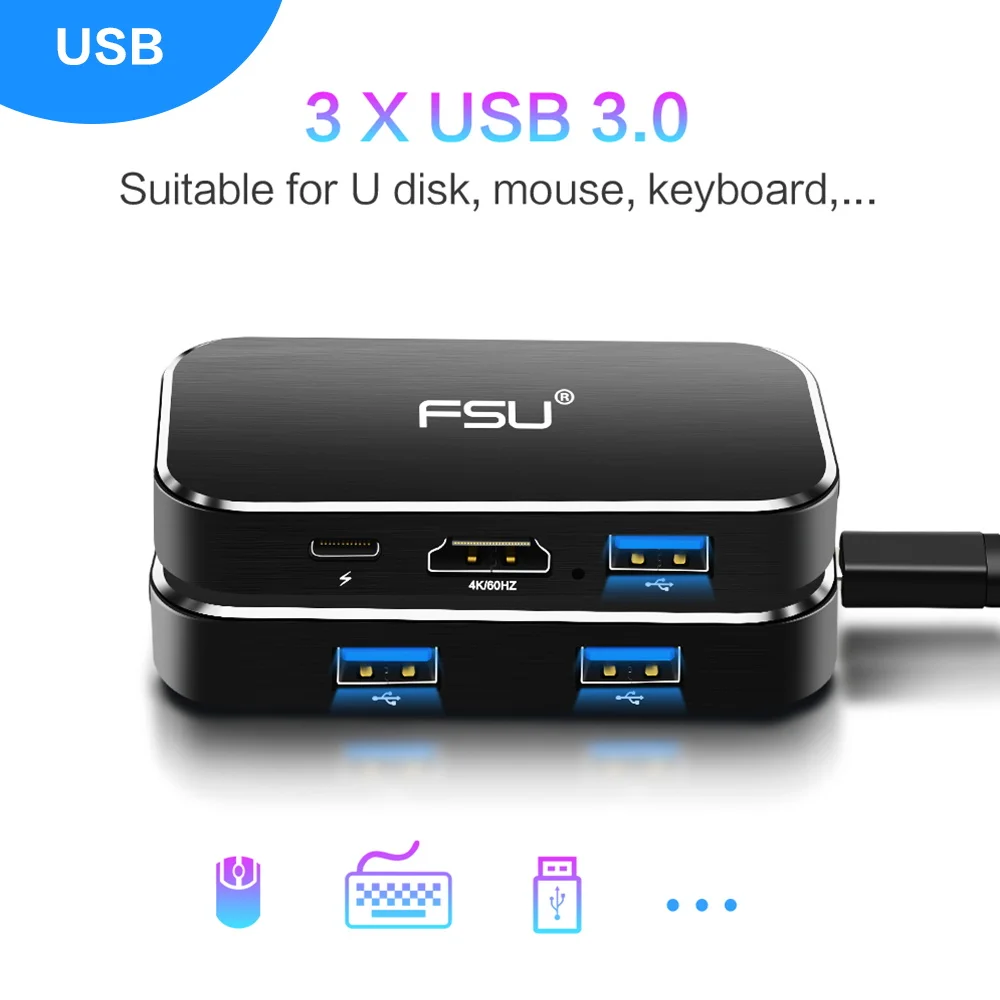 Thunderbolt 3 концентратор USB C 5x1 порт конвертер 4k HD 1080P Тип к HDMI 0 Быстрая зарядка черный