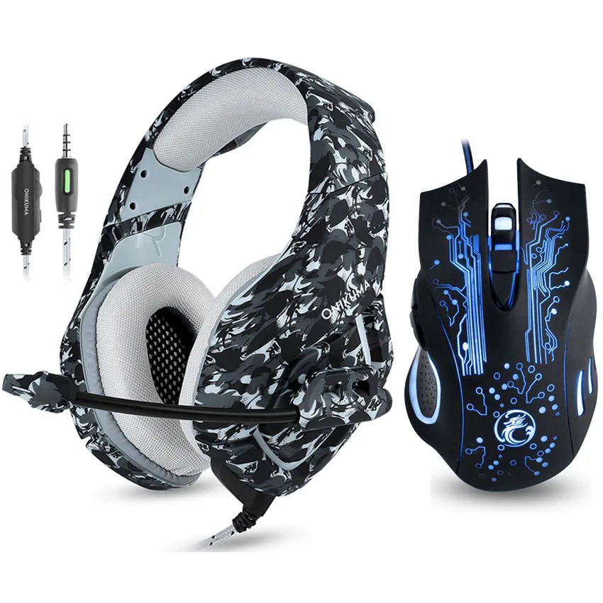 ONIKUMA K1 камуфляжная PS4 гарнитура Casque Bass Игровые наушники с микрофоном + 7 кнопок 5000