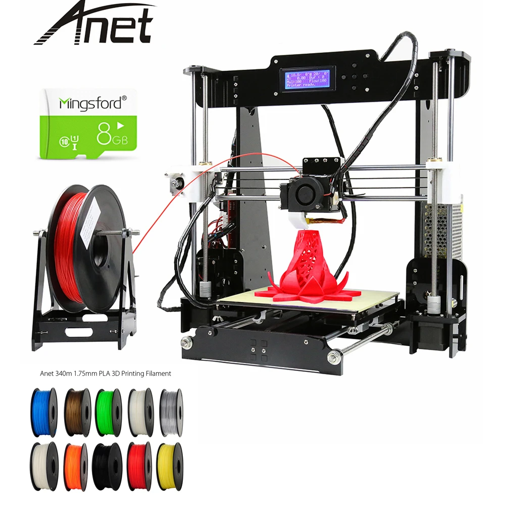 Anet A8 3d принтер ЖК экран Высокая точность Reprap Impressora Настольный акриловый комплект