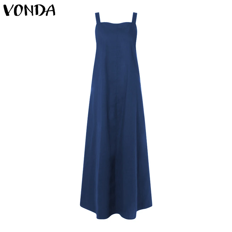 VONDA, сексуальное женское платье, лето, повседневное, квадратный вырез, без рукавов, на бретельках, вечерние, длинные платья, праздничное, с открытой спиной, Vestido 5XL - Цвет: Blue