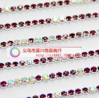 

rhinestone cup chain 12 color Mix colour claw chainr Silver Metal claw Clear crystal stones rhinestones cup chain for clothes