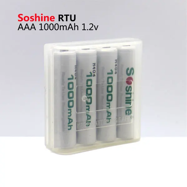4 шт./лот Soshine RTU AAA 1 2 V 1000 mah аккумуляторная батарея Ni-MH с коробкой для батарей |