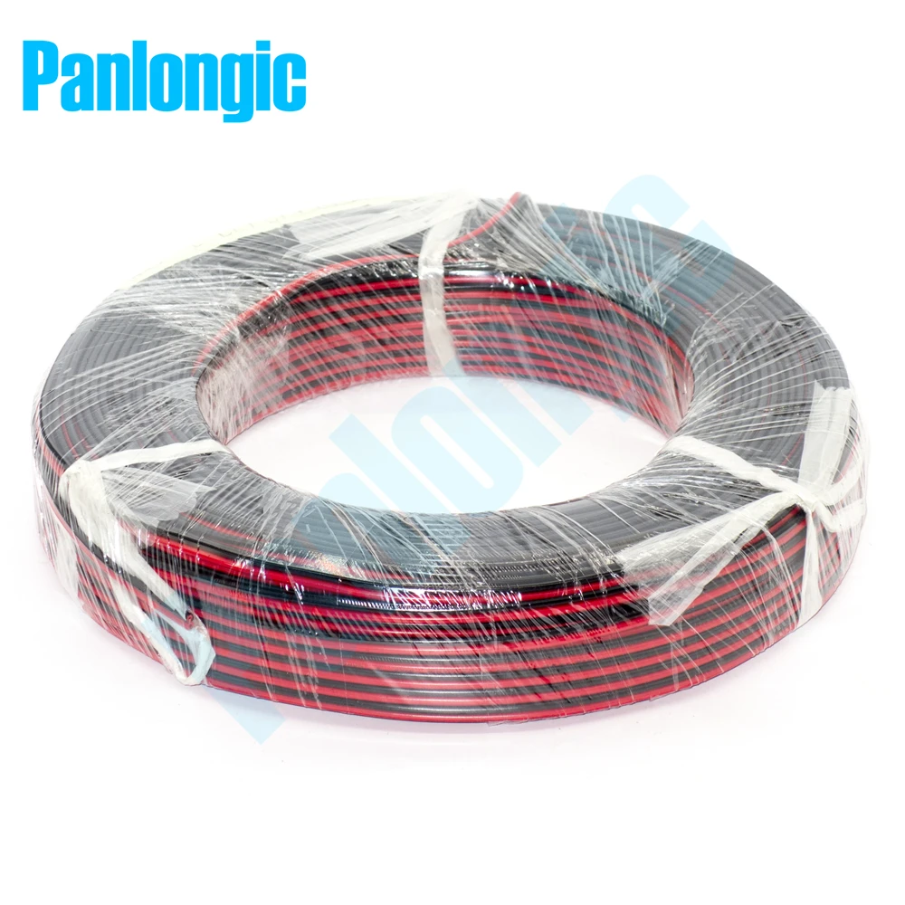 100 Meters 2 Pin Red and Black RVB Electronic Wire 0.75 Square mm PVC Parallel Copper Electronic Cable for LED Battery