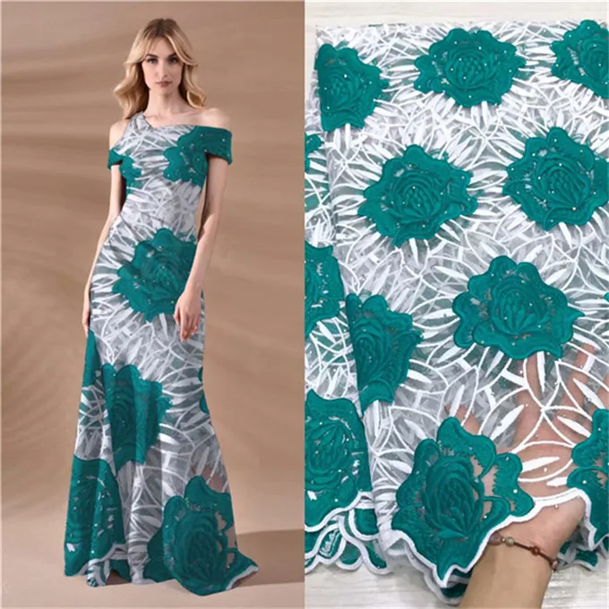 Зеленый белый гипюр африканская кружевная ткань высокое качество французская