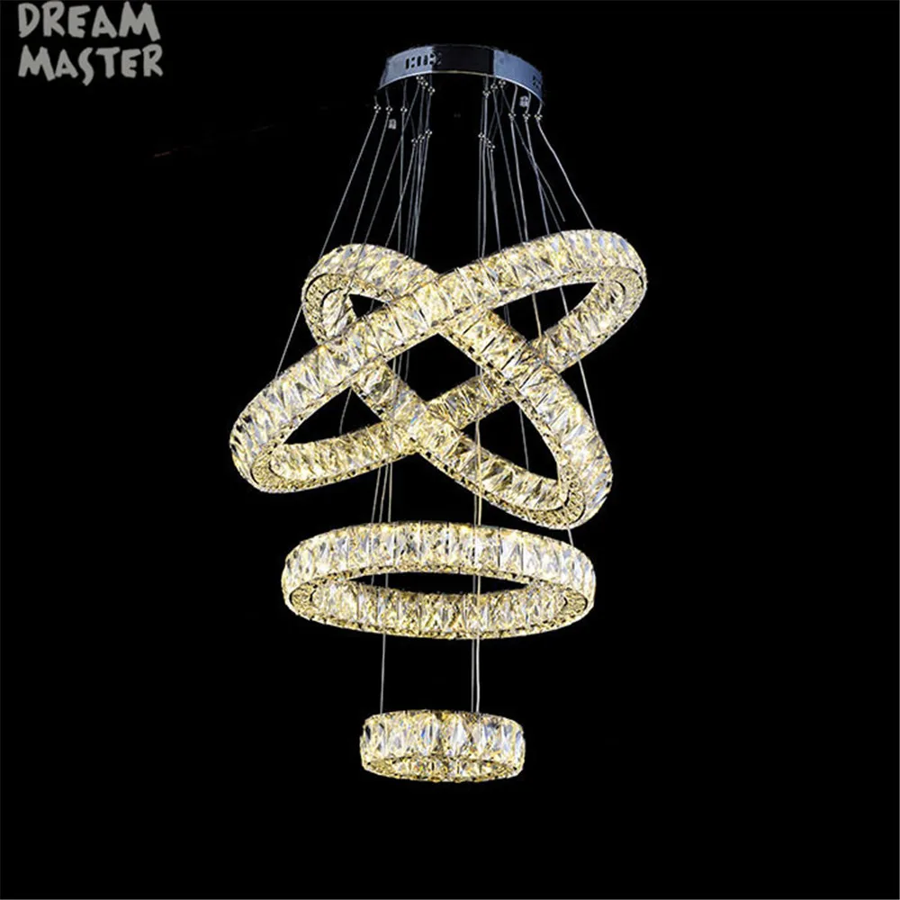 

Современные светодиодные хрустальные люстры, большая потолочная лампа с 4 большими кольцами для кухни, гостиной, спальни