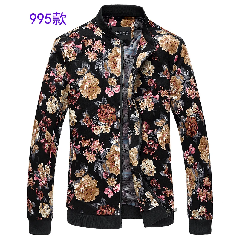 995 YuWaiJiaRen, большой размер, 5XL, мужская куртка-бомбер, стоячий воротник, повседневная куртка на молнии, Мужская брендовая одежда, верхняя одежда, пальто с цветочным принтом - Цвет: 995