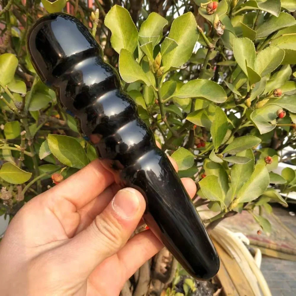 Precio 180MM Natural Negro Cristal De Obsidiana Espiral Varita Tallada A Mano Masaje Stick Curación Cristal Piedra Preciosa Yoni Wand
