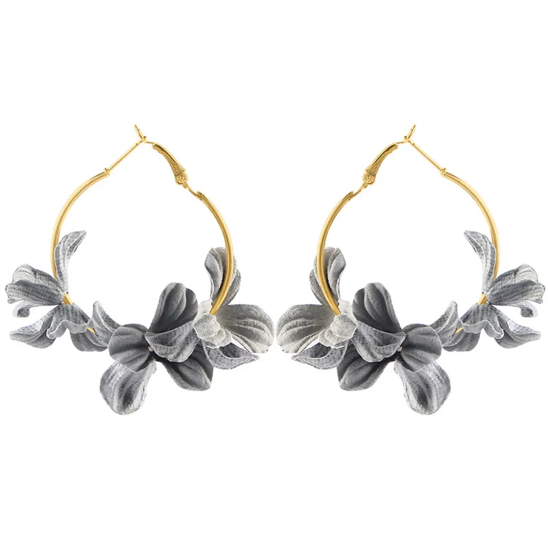ER6019 Элегантные тканевые висячие серьги в виде цветка, серьги в виде лепестков, большие шармы, круглые серьги для женщин, букле d'oreille femme - Окраска металла: ER6019