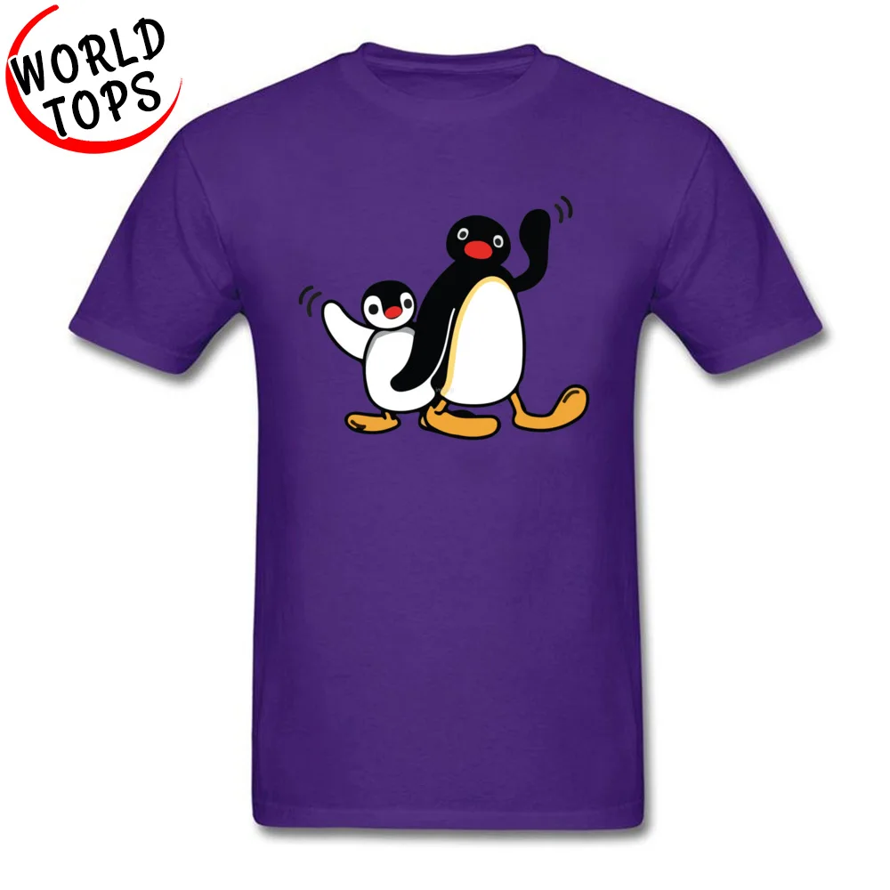 Pingu Pinga Пингвины Мультфильм Графический футболки хлопок мужская домашняя кофта с круглым горлом Топы футболка мальчик мужские повседневные футболки Забавные топы футболки - Цвет: Purple