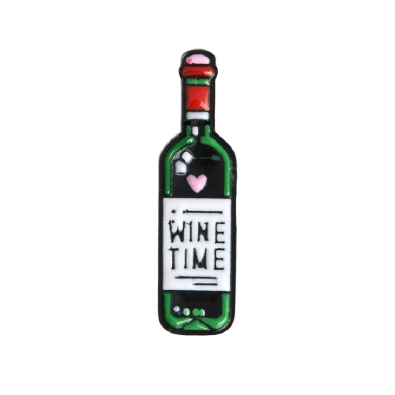 Wine bottle Винная бутылка "время" вина Стекло эмаль броши на булавке значок Кубок красное вино эмаль брошка на лацканы на булавке значок джинсы с принтом из мультиков, аксессуары - Окраска металла: Wine bottle