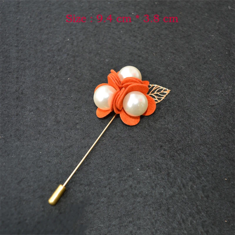 

9Color men brooch flower lapel pin suit boutonniere fabric yarn pearl pins button Stick flower brooches spelden for wedding gift