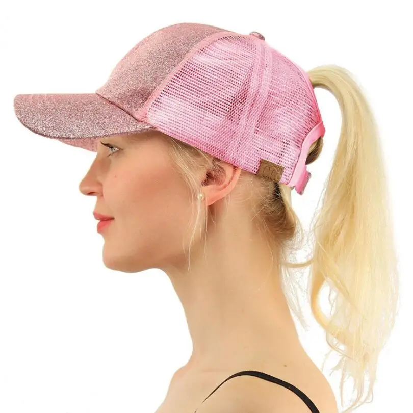 Блеск хвостик Бейсбол Кепки Для женщин хип-хоп Кости Snapback летние сетчатые Шапки
