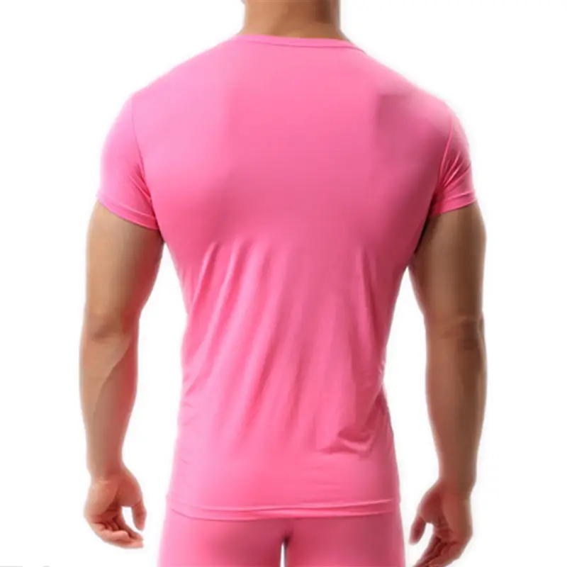 Мужское нижнее белье шелковые прозрачные футболки топы с короткими рукавами