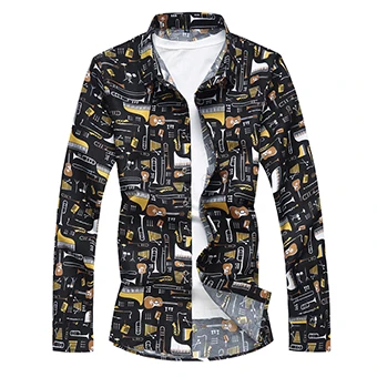 7803p38 LONMMY плюс размеры 6XL 7XL гитары повседневные мужские рубашки slim fit с длинным рукавом для мужчин s рубашки для мальчиков платье Гавайские рубашки одежда - Цвет: 7803p38