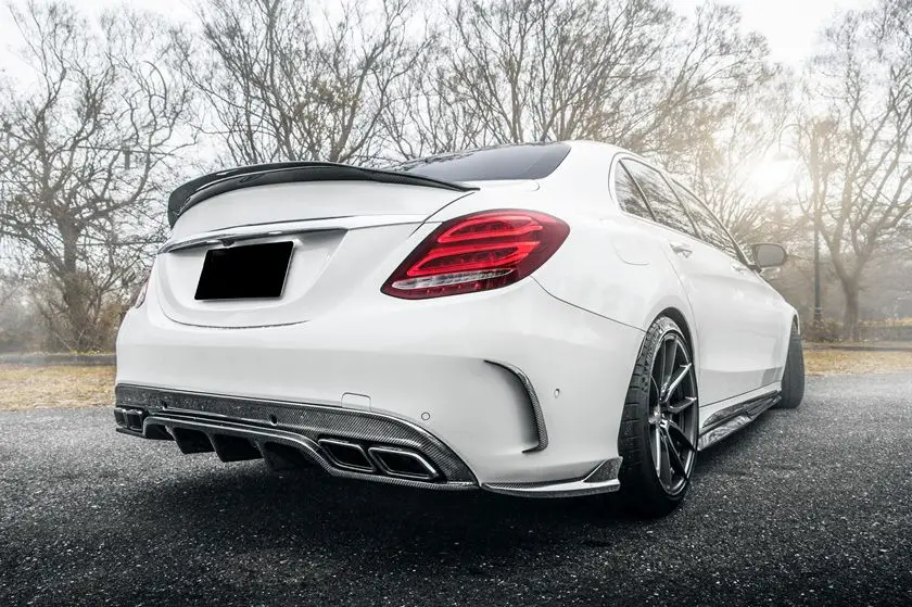 W205 AMG & C63 Стайлинг автомобиля настоящая карбоновая задняя плоская боковая юбка