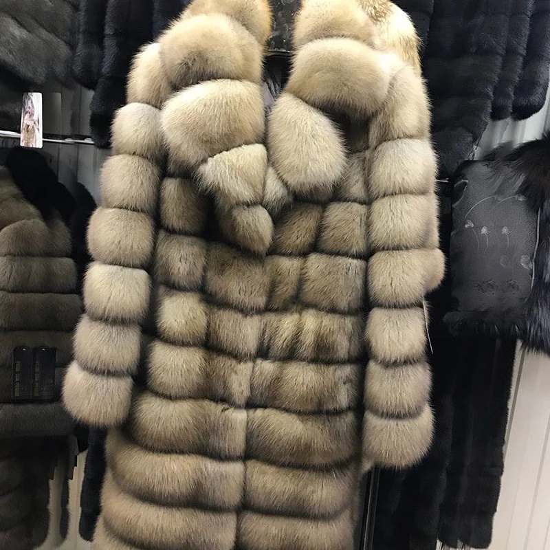 BFFUR Real Fox Fur Coat Outerwear Fur Top Grade Women Clothing Genuine Leather Turn-down Collar Casual Full Thick Warm Fashion