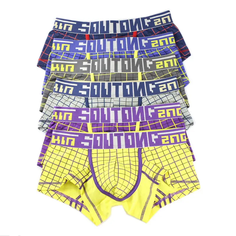 6 шт./лот Мужское нижнее белье в клетку дышащие боксеры с выпуклой сумкой оптовая