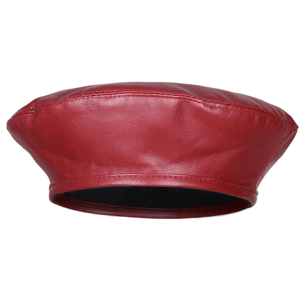 Style 2 Red WELROG, Женский фетровый берет, черный, красный, из искусственной кожи, берет, шапка для женщин, Осень-зима, плоская кепка, Gorras, женская, ретро, восьмиугольная кепка - Цвет: Style 2 Red
