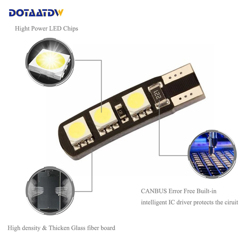 DOTAATDW 10x Auto T10 Led White 194 W5W LED 168 5050 6SMD Car Super Bright Turn Side License Plate Light Lamp Bulb DC 12V|Сигнальная
