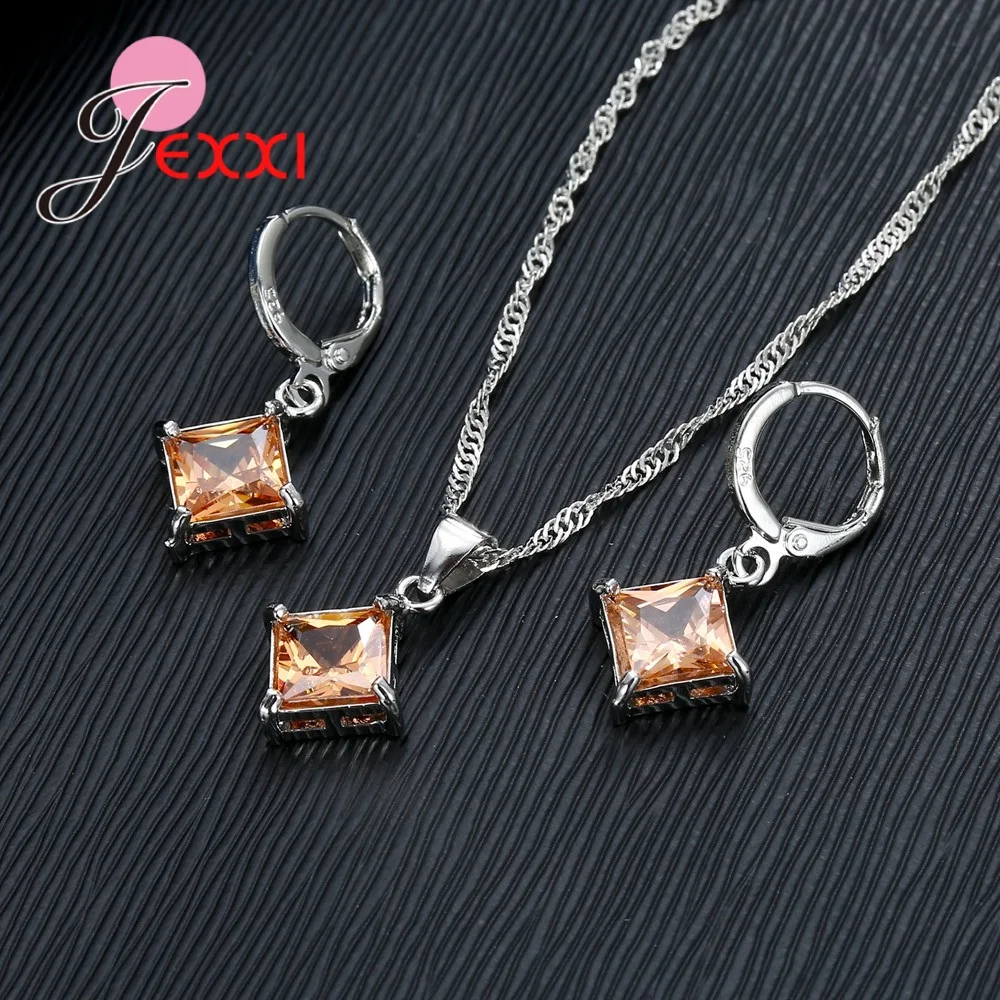 Комплект из колье и серёг серебра 925 пробы 8 цветов|crystal necklace earrings set|jewelry set 925necklace