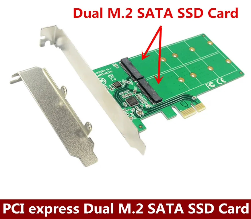 

PCI express Dual M.2 SATA SSD Card PCIe to 2x NGFF B + M Key Slot Adapter with PCI-e Low Profile Bracket ASM1061