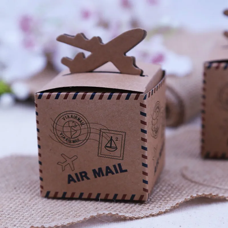 50 шт крафт-бумага Самолет конфетная коробка свадебные путешествия тема