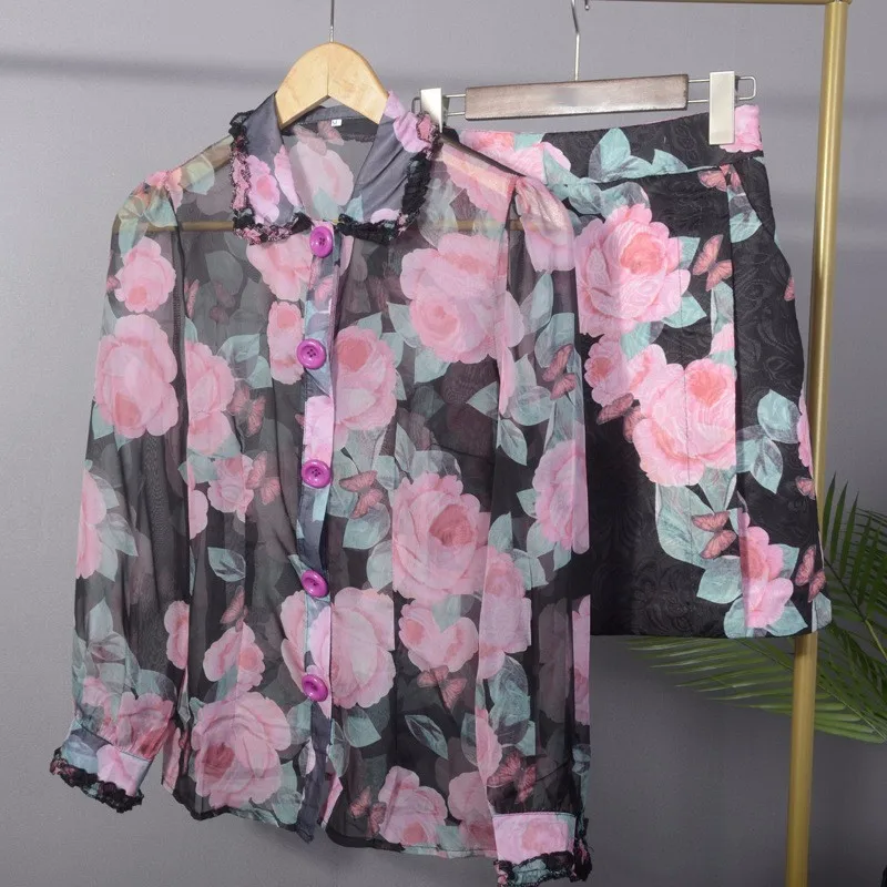 TWOTWINSTYLE юбка костюмы для женщин Цветочный фонари рукавом Рубашка с оборками с Высокая талия Bodycon карман мини юбки лето г. пр