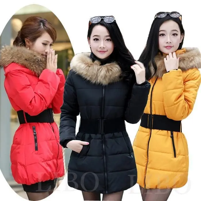 Women Winter Warm Faux Fur Collar Hooded Jacket Quilted Coat 4 Color Available | Женская одежда